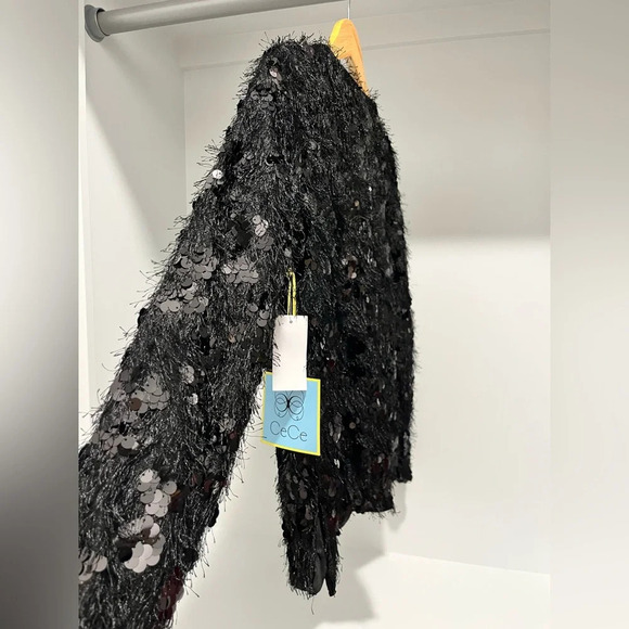 CeCe Black eyelash Sequin lined Pullover Sweater Womens size small new with tags - Picture 5 of 10